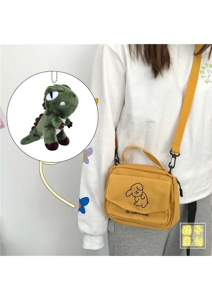Ejderha ile Sarı Japon Sevimli Yumuşak Sevimli Köpek Tuval Küçük Çanta Kore Küçük Taze Kız Askılı Çanta Çantalar ve Çantalar Çanta Kadın Çantaları (Yurt Dışından)