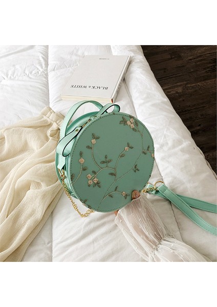 Green-A Kadın Omuz Çantaları Marka Tasarımcı Çanta Kadın Moda Dantel Taze Çanta Çantası Çanta Düz Renk Küçük Yuvarlak Çanta Debriyajı (Yurt Dışından)