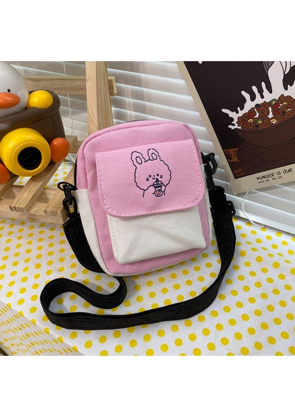 Pembe D Kanvas Kadın Crossbody Çanta Trendi 2022 Küçük Omuz Çantası Kore Düz Renk Öğrenci Telefonu Çantası Basit Alışveriş Fermuarlı Çanta (Yurt Dışından)