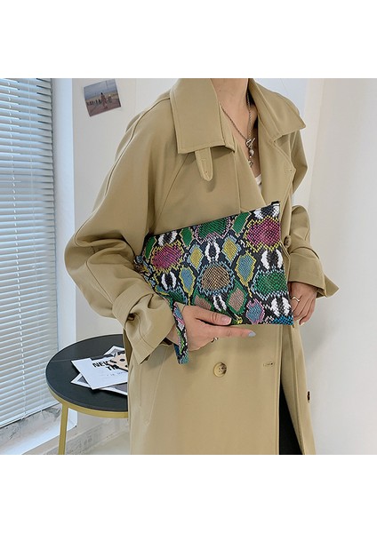 Siyah Moda Trendi Kadın Debriyaj Pu Deri Yılan Desen Baskı Evelope Çanta Bileklik Çanta Kadın Rahat Küçük Çanta Günü Kılıfı Çanta (Yurt Dışından) modelleri