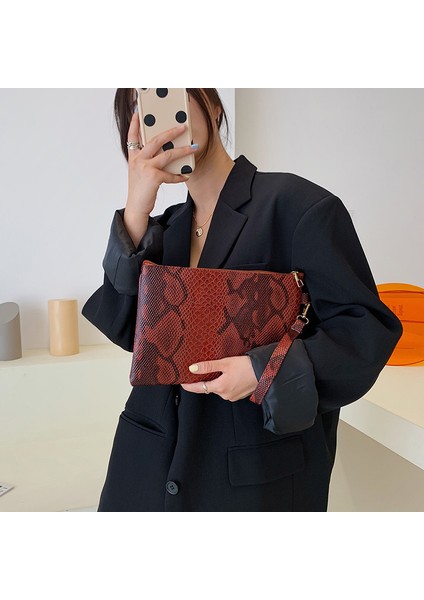 Siyah Moda Trendi Kadın Debriyaj Pu Deri Yılan Desen Baskı Evelope Çanta Bileklik Çanta Kadın Rahat Küçük Çanta Günü Kılıfı Çanta (Yurt Dışından) indirimleri