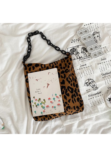 Leopar Baskı 2023 Yeni Sonbahar Kış Kadife Omuz Çantaları Retro Leopar Desen Çanta Kalın Zincir Çanta Kadın Günlük Sıcak Yumuşak Crossbody (Yurt Dışından) fırsatları