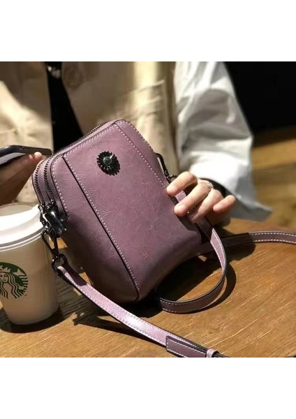 Resim Olarak Renk Deri Kadın Cep Telefonu Çantası Tek Omuz Messenger Çanta Moda Tüm Maç Yağ Balmumu Dana Rahat Crossbody Küçük Çanta (Yurt Dışından)