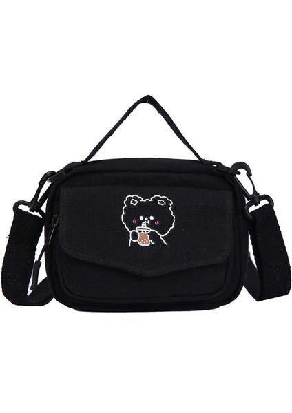 Siyah Küçük Kadın Tuval Omuz Çantaları Kore Karikatür Baskı Moda Mini Bez Çanta Telefon Sevimli Kız Için Crossbody Çanta 2022 Çanta (Yurt Dışından)