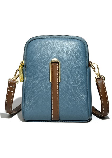 Gök Mavisi 2022 Moda Gerçek Dana Kız Çanta Telefon Kılıfı Hakiki Deri Omuz Çantaları Kadın Minimalist Düz Renk Mini Crossbody Çanta (Yurt Dışından)