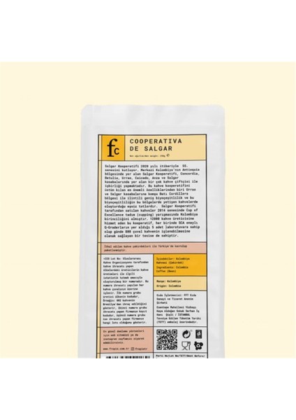 Specialty Coffee - Kavrulmuş Nitelikli Öğütülmüş Kahve - Kolombiya, Cooperative De Salgar- 250 G