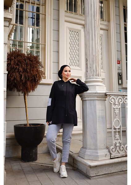 Pamuklu Tunik Pantolon Eşofman Takım TRN2030 Siyah