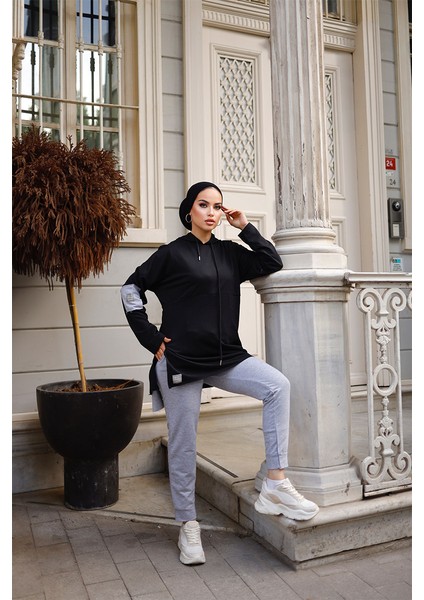 Pamuklu Tunik Pantolon Eşofman Takım TRN2030 Siyah