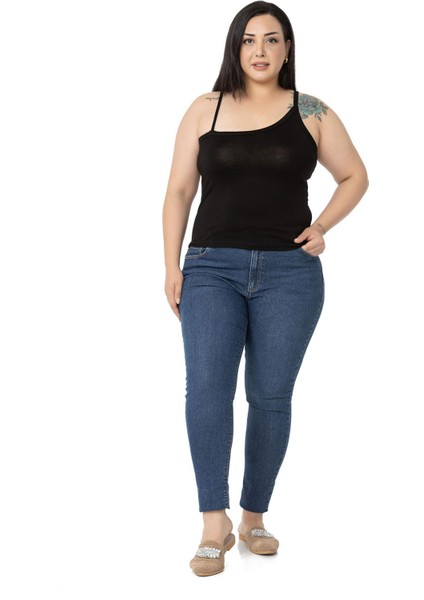 Büyük Beden Asimetrik Askılı Viskon Siyah Body fiyatları