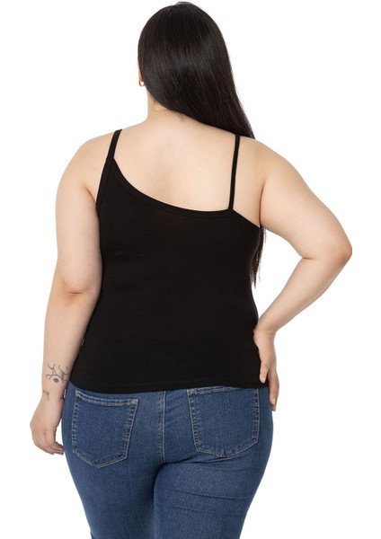 Büyük Beden Asimetrik Askılı Viskon Siyah Body modelleri