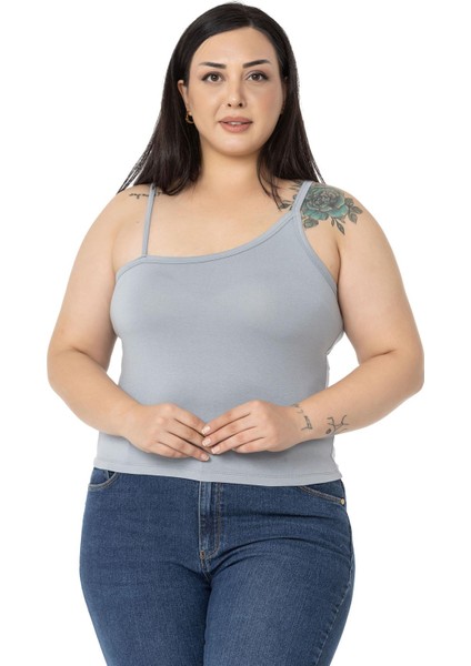 Büyük Beden Asimetrik Askılı Viskon Gri Body