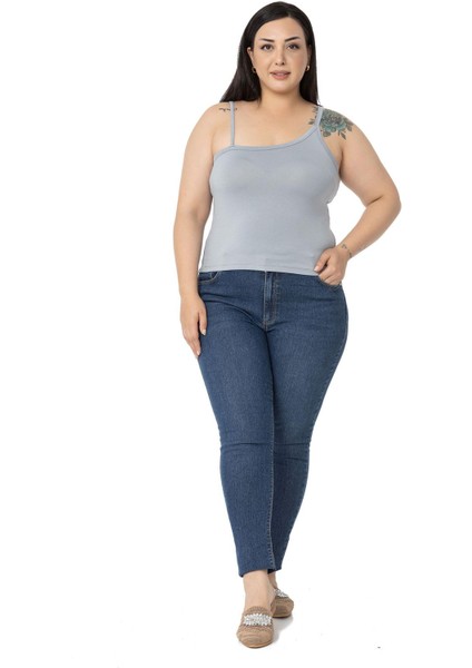 Büyük Beden Asimetrik Askılı Viskon Gri Body fiyatları