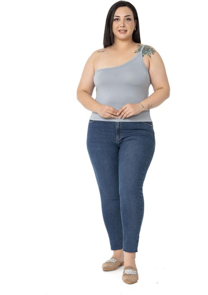 Büyük Beden Tek Omuz Dekolteli Viskon Gri Body fiyatları