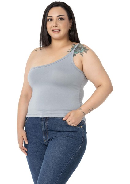 Büyük Beden Tek Omuz Dekolteli Viskon Gri Body fırsatları