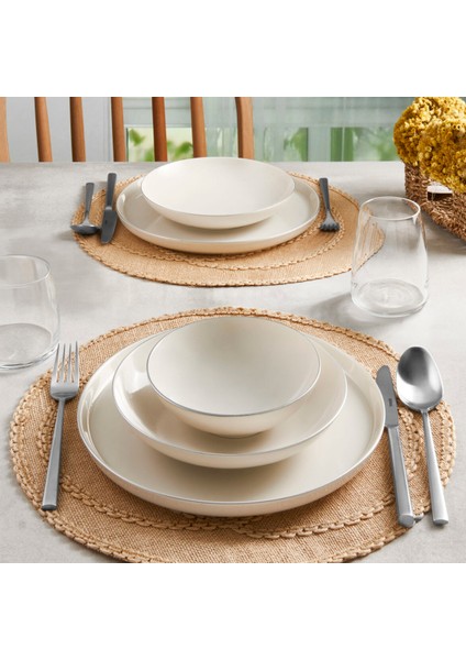 Bilbao 18 Parça 6 Kişilik Yemek Takımı Beyaz Porselen Yaldızlı Tasarım