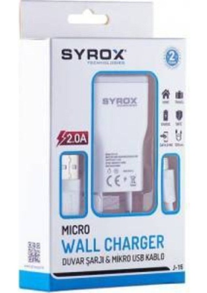Syrox J15 Duvar Şarjı ve Mikro USB Kablo 2.0A