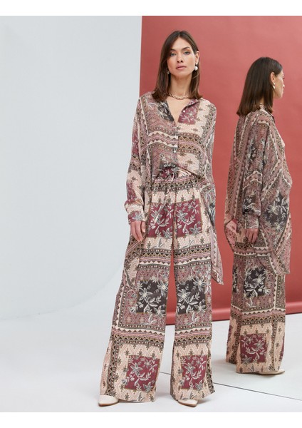 Şifon Gömlek Etnik Desenli Düğmeli Önü Kısa Arkası Uzun fiyatları