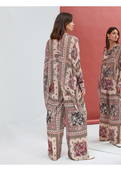 Şifon Gömlek Etnik Desenli Düğmeli Önü Kısa Arkası Uzun fırsatları