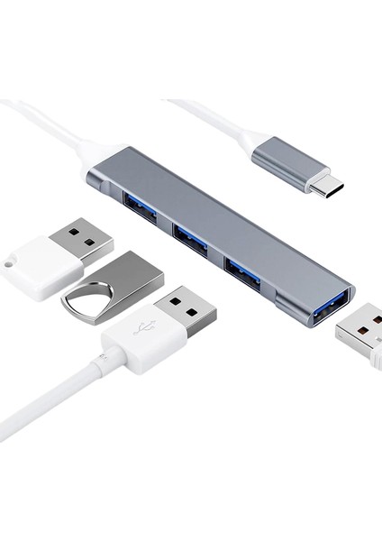 4in1 USB-C HUB Çoklu Bağlantı Noktası Adaptörü : 4x USB 3.0 Data ve Veri Aktarımı Portu.