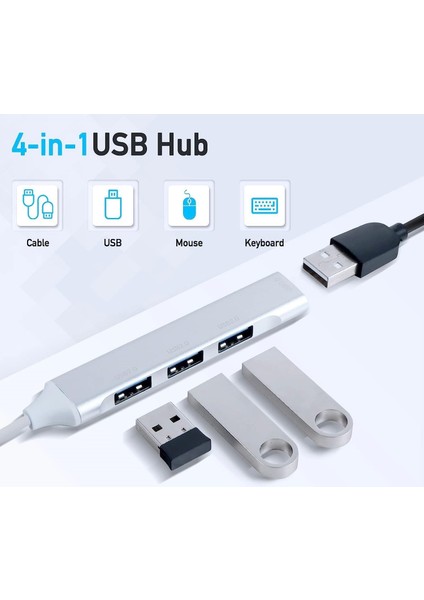 4in1 USB-C HUB Çoklu Bağlantı Noktası Adaptörü : 4x USB 3.0 Data ve Veri Aktarımı Portu.