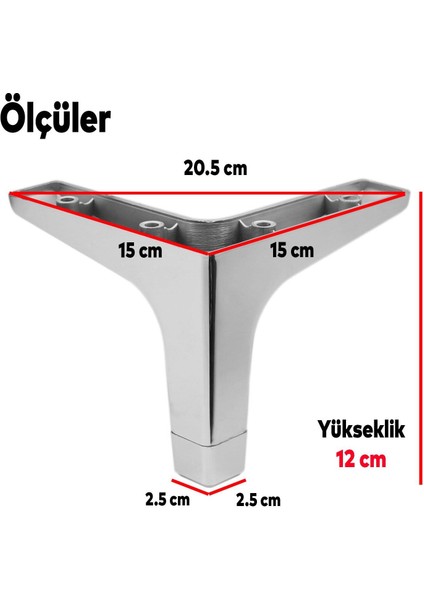 Sedef Lüks Mobilya Kanepe Sehpa Tv Ünitesi Koltuk Ayağı 12 cm Krom Ayakları (4 Adet) fiyatları
