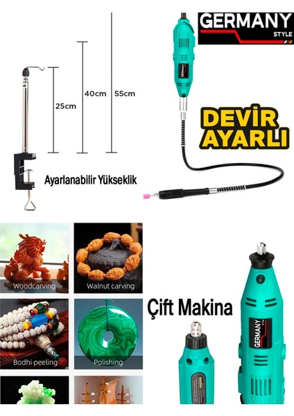 450 Watt Çift Makineli 350 Parça Devir Ayarlı Gravür Makinesi Esnek Şaftlı