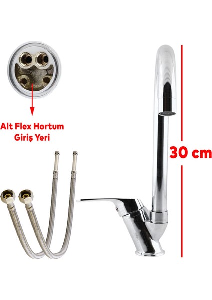 Kuğu Banyo Lavabo Musluğu Bataryası Mix Eyve Sıcak Soğuk Çift Su Girişli Çeşmesi 30 cm