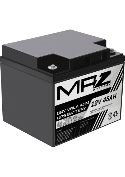 12 Volt 45 Amper (Ah) Kuru Agm Vrla Akü (Yeni Üretim)