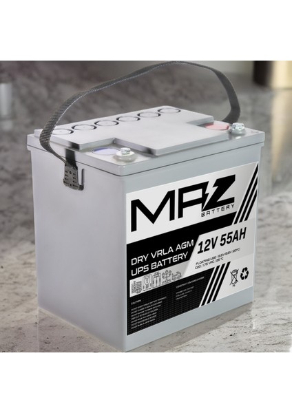 Maz Akü 12 Volt 55 Amper (Ah) Kuru Agm Vrla Akü (Yeni Üretim)