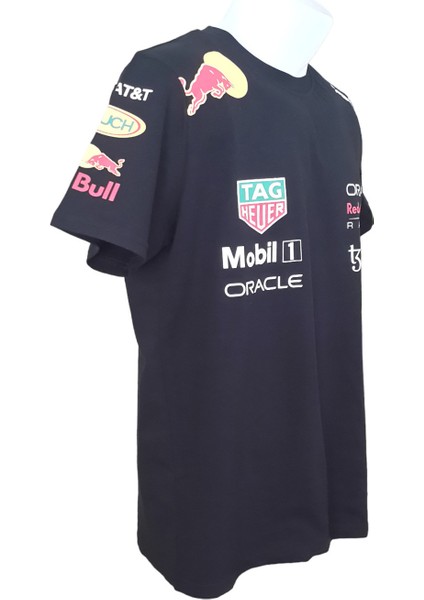 Erkek Bisiklet Yakalı Honda Redbull Baskılı Kısa Kollu Siyah Tişört Ety-Hndr modelleri