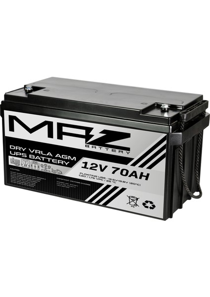 Maz Akü 12 Volt 70 Amper (Ah) Kuru Agm Vrla Akü (Yeni Üretim)