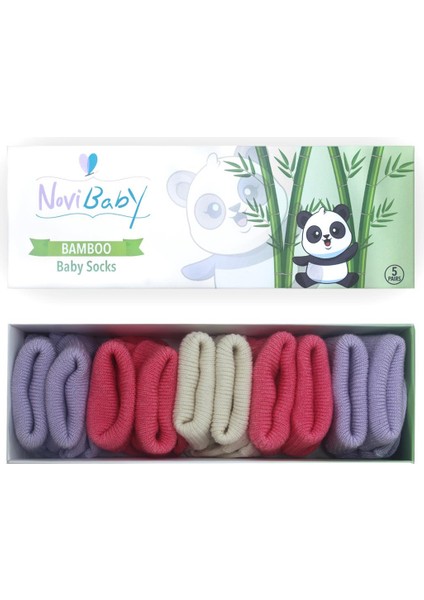 5'li Bambu Yenidoğan Bebek Çorap I Pinky Rose I Kız Erkek Bebek Çorabı