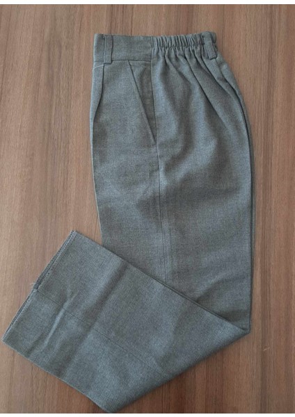 Gri Cepli Beli Lastikli Kumaş Pantolon