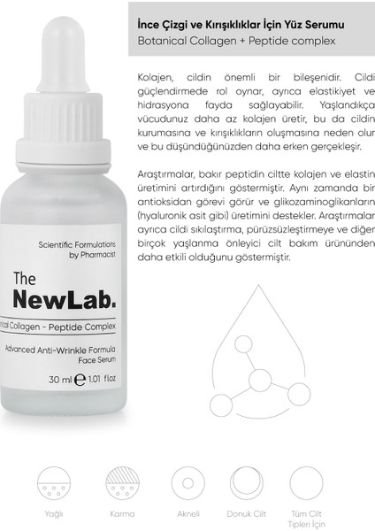 The NewLab. Ince Çizgi ve  Için Yüz Serumu Botanical Collagen + Peptide Complex 30 ml