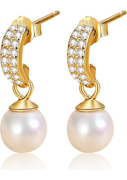 Bayan S925 Gümüş Küpe, Geometrik Yarım Yuvarlak Küçük Inci Küpe (Yurt Dışından) fiyatları