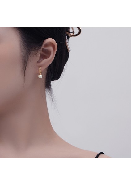 Bayan S925 Gümüş Küpe, Geometrik Yarım Yuvarlak Küçük Inci Küpe (Yurt Dışından) modelleri