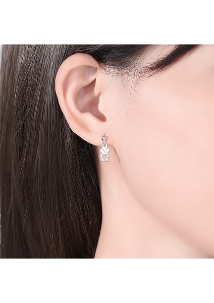 S925 Ayar Gümüş Asimetrik Ayı Küpe, Sade ve Sevimli (Yurt Dışından)