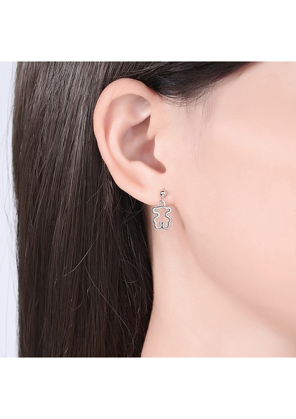 S925 Ayar Gümüş Asimetrik Ayı Küpe, Sade ve Sevimli (Yurt Dışından)