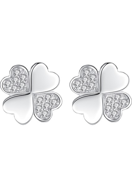 Gümüş S925 Zirkon Taşlı Küpe, Dört Yapraklı Yonca Küpe (Yurt Dışından)