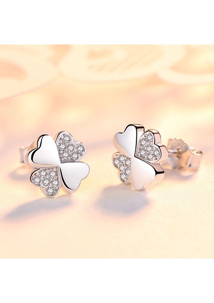 Gümüş S925 Zirkon Taşlı Küpe, Dört Yapraklı Yonca Küpe (Yurt Dışından) fiyatları
