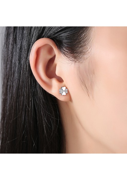 Gümüş S925 Zirkon Taşlı Küpe, Dört Yapraklı Yonca Küpe (Yurt Dışından) modelleri