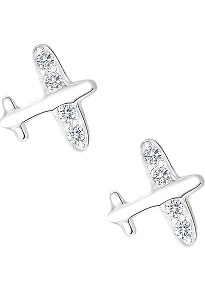 S925 Ayar Gümüş Mini Küçük Uçak Küpe (Yurt Dışından)