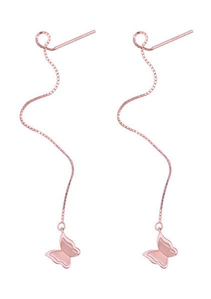 S925 Gümüş Küpe, Çift Katmanlı Üç Boyutlu Kelebek Gümüş Kulak Takısı (Yurt Dışından)