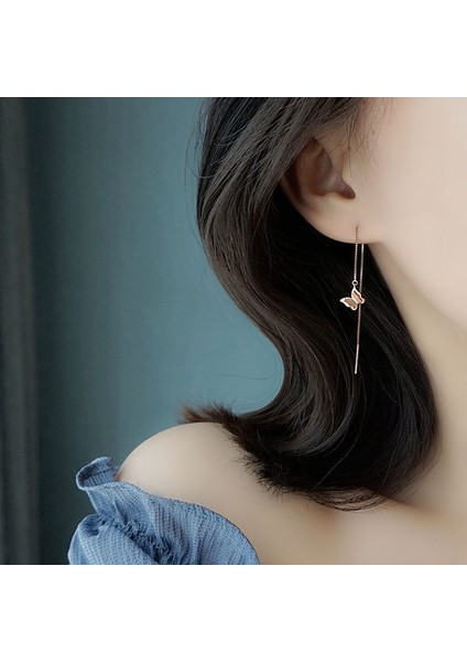 S925 Gümüş Küpe, Çift Katmanlı Üç Boyutlu Kelebek Gümüş Kulak Takısı (Yurt Dışından) fırsatları