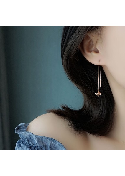 S925 Gümüş Küpe, Çift Katmanlı Üç Boyutlu Kelebek Gümüş Kulak Takısı (Yurt Dışından) indirimleri