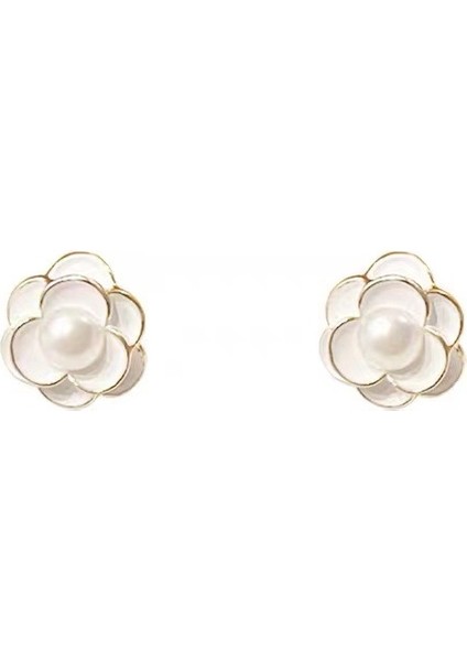 French Temperament Earrings. 925 Sterling Silver Camellia Flower Earrings (Yurt Dışından)