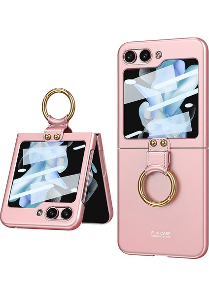 Samsung Galaxy Z Flip 5 Ile Uyumlu Kılıf Kıpta Yüzüklü Flip Sert Arka Kapak