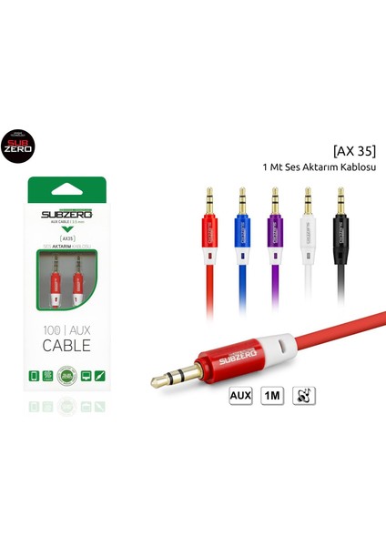 1 Metre Aux (Renkli) Ses Aktarma Kablosu Subzero AX35