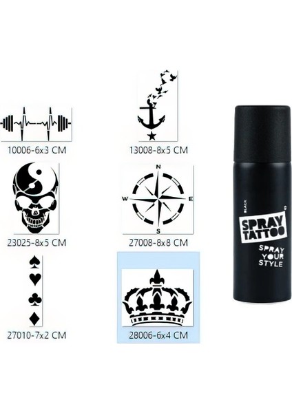 Pusula Taç Spray Tattoo Geçici Sprey Dövme Seti