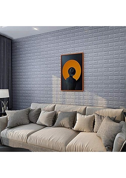 70X38(0.27 M2) Kendinden Yapışkanlı Duvar Kağıdı Esnek Köpük Paneli 3D Boyutlu Tuğla Desen Gri